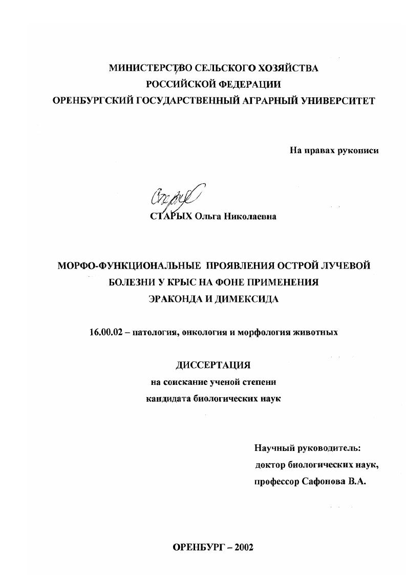 Морфофункциональные проявления острой лучевой болезни у крыс на фоне применения эраконда и димексида