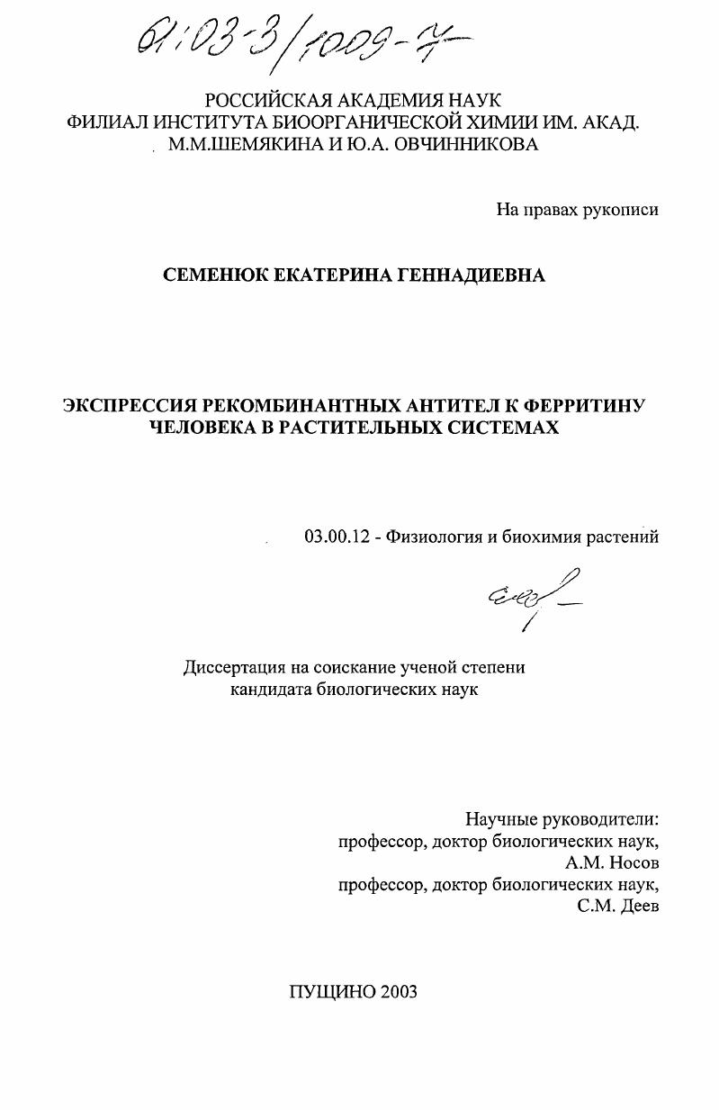 скачать диссертацию Экспрессия рекомбинантных антител к ферритину человека в растительных системах Экспрессия рекомбинантных антител к ферритину человека в растительных системах