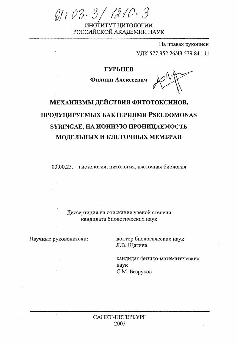 Механизмы действия фитотоксинов, продуцируемых Pseudomonas syringae, на ионную проницаемость модельных и клеточных мембран