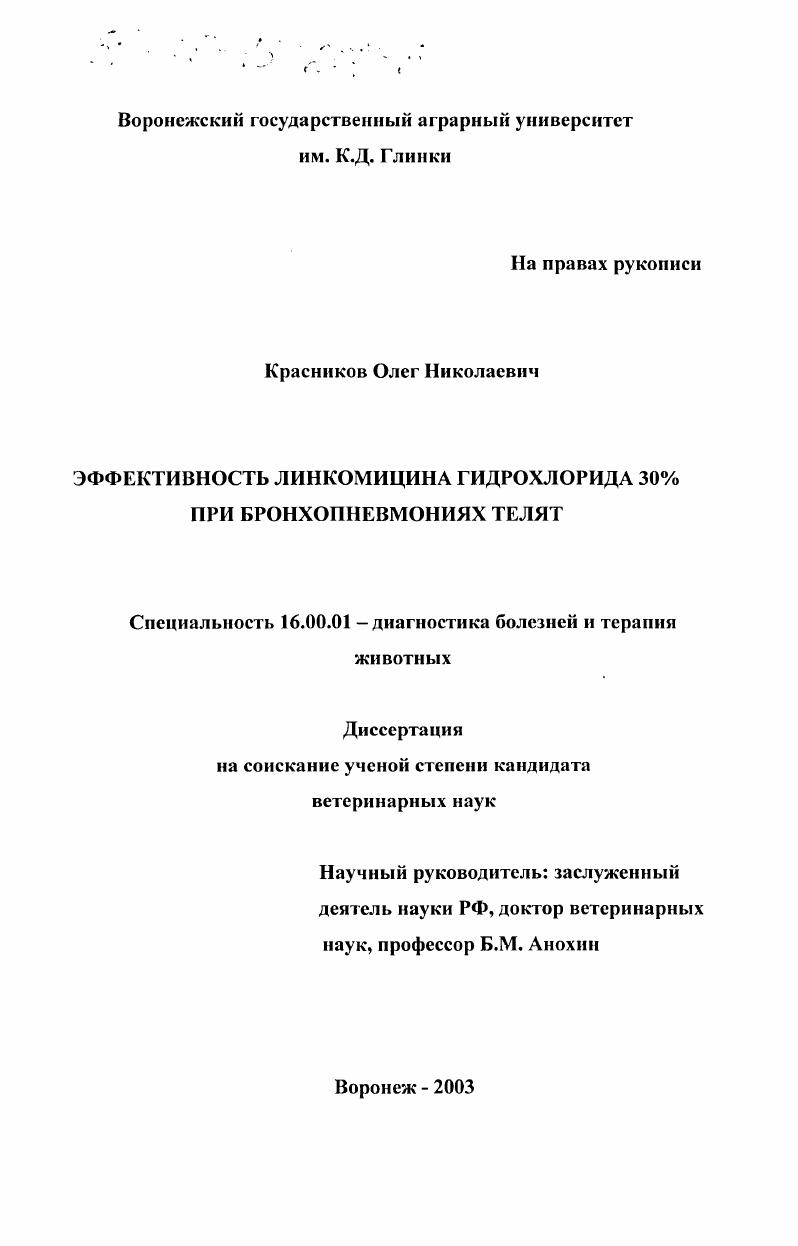 Эффективность линкомицина гидрохлорида 30% при бронхопневмониях телят