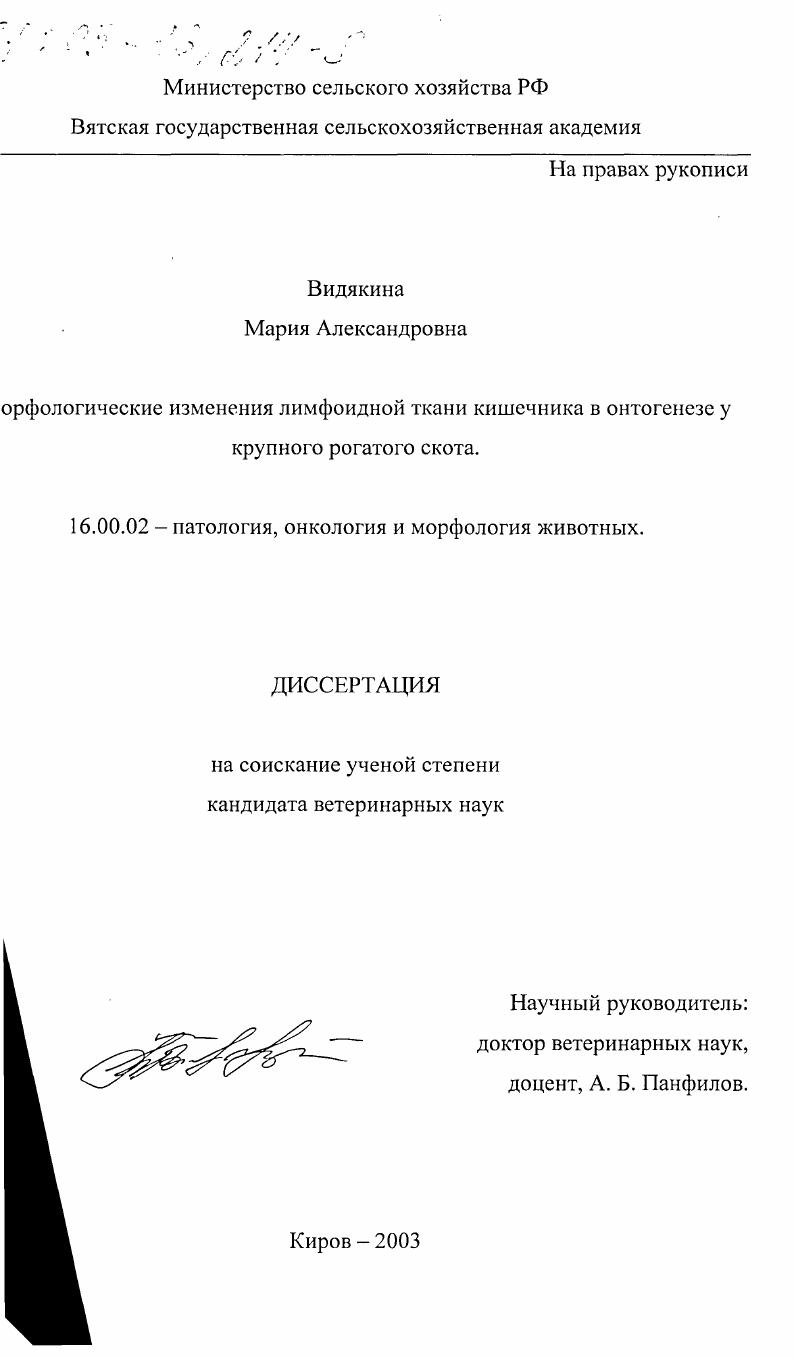 Морфологические изменения лимфоидной ткани кишечника в онтогенезе у крупного рогатого скота