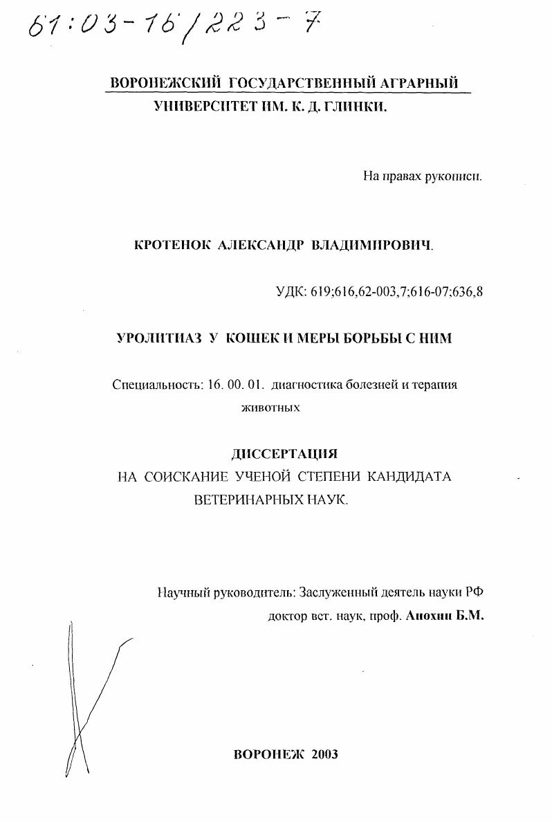 Уролитиаз у кошек и меры борьбы с ним