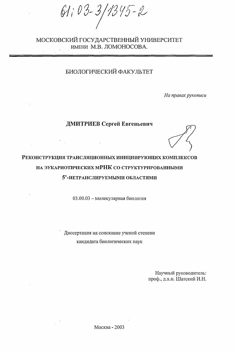 Реконструкция трансляционных инициирующих комплексов на эукариотических мРНК со структурированными 5'-нетранслируемыми областями