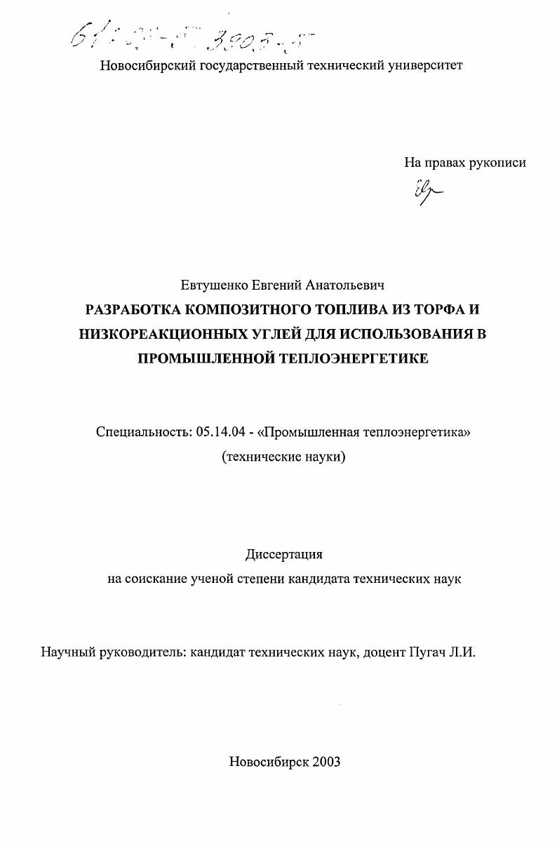 Разработка композитного топлива из торфа и низкореакционных углей для использования в промышленной теплоэнергетике