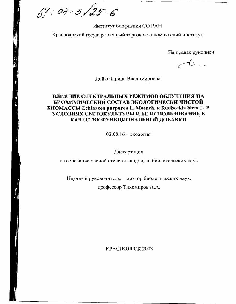 Влияние спектральных режимов облучения на биохимический состав экологически чистой биомассы Echinacea purpurea L. Moench и Rudbeckia hirta L. в условиях светокультуры и ее использование в качестве функциональной добавки