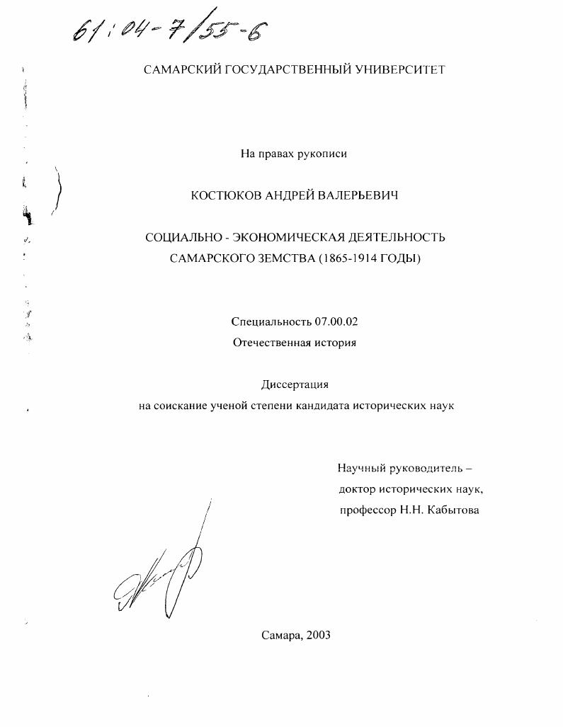 скачать диссертацию Социально-экономическая деятельность Самарского земства, 1865-1914 годы Социально-экономическая деятельность Самарского земства, 1865-1914 годы