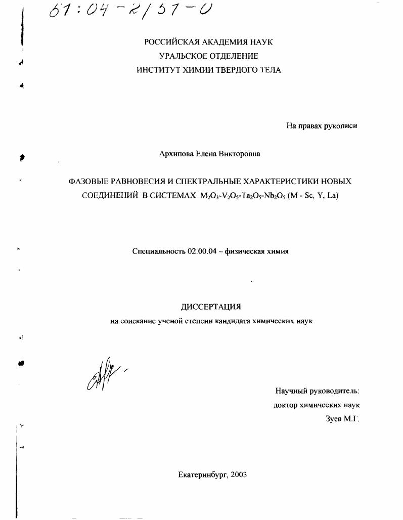Фазовые равновесия и спектральные характеристики новых соединений в системах M2O3-V2O5-Ta2O5-Nb2O5(M - Sc, Y, La)