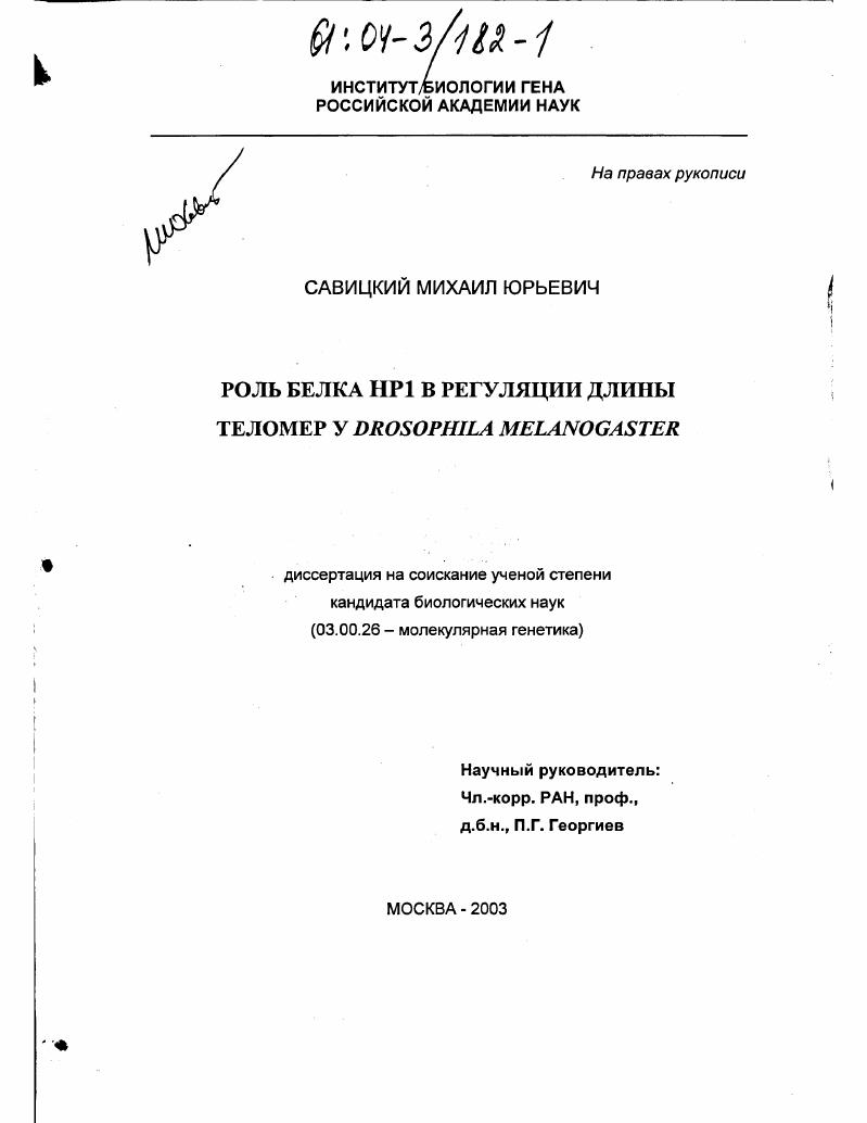 Роль белка HP1 в регуляции длины теломер у Drosophila melanogaster