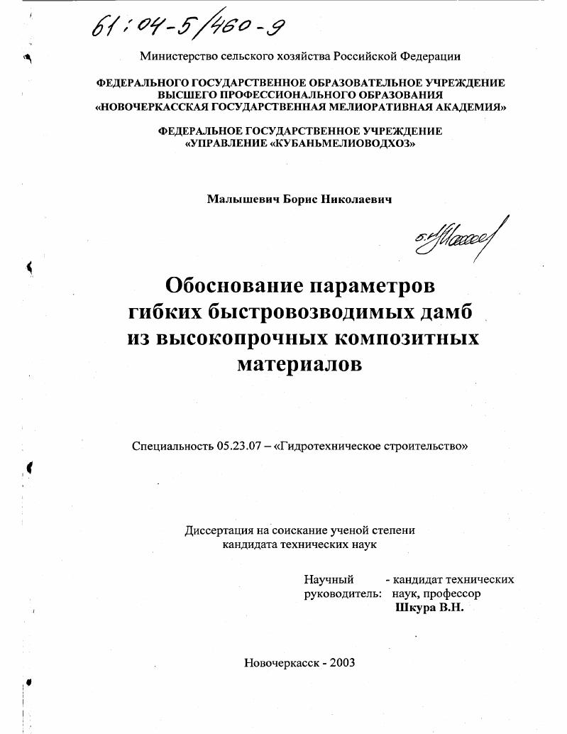 Обоснование параметров гибких быстровозводимых дамб из высокопрочных композитных материалов