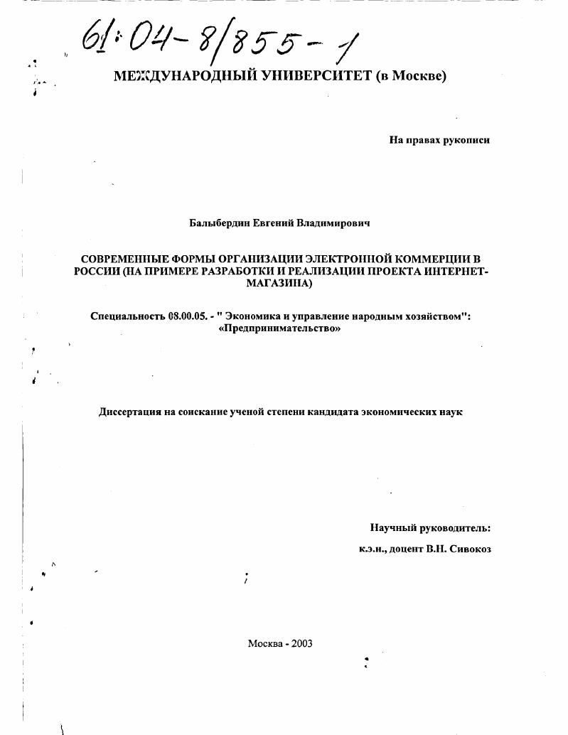 Современные формы организации электронной коммерции в России : На примере разработки и реализации проекта интернет-магазина