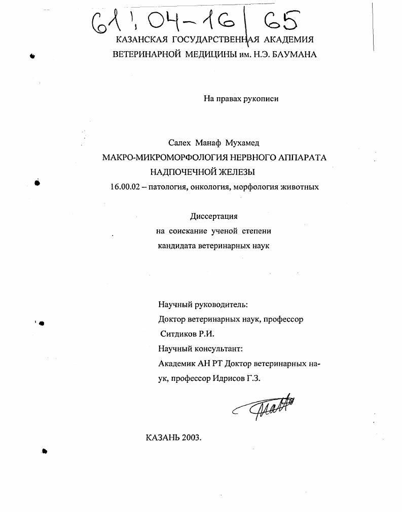 Макро-микроморфология нервного аппарата надпочечной железы