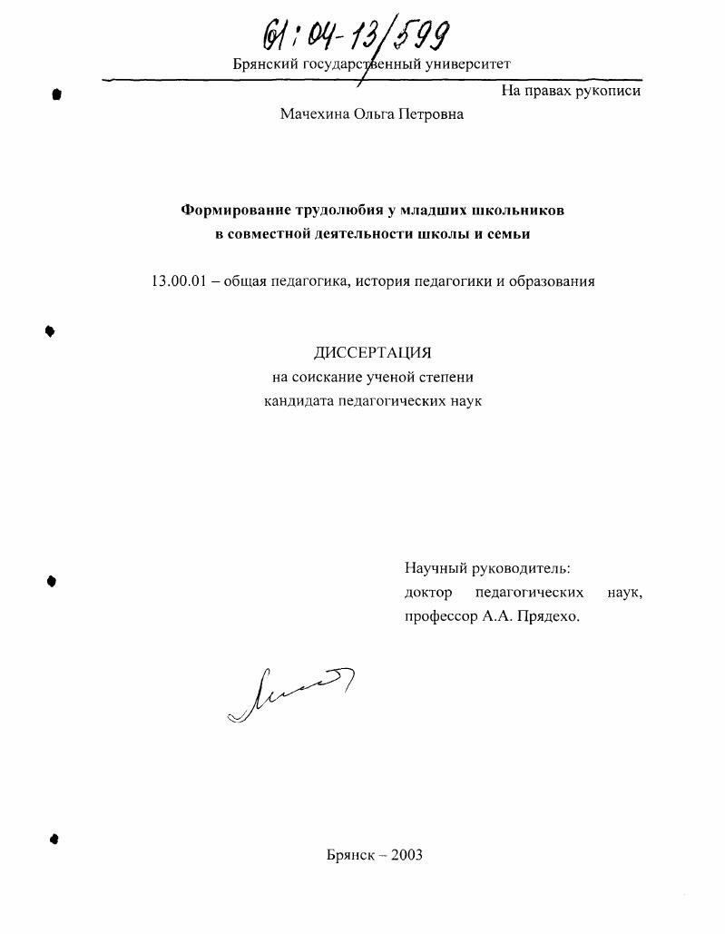 скачать диссертацию Формирование трудолюбия у младших школьников в совместной деятельности школы и семьи Формирование трудолюбия у младших школьников в совместной деятельности школы и семьи