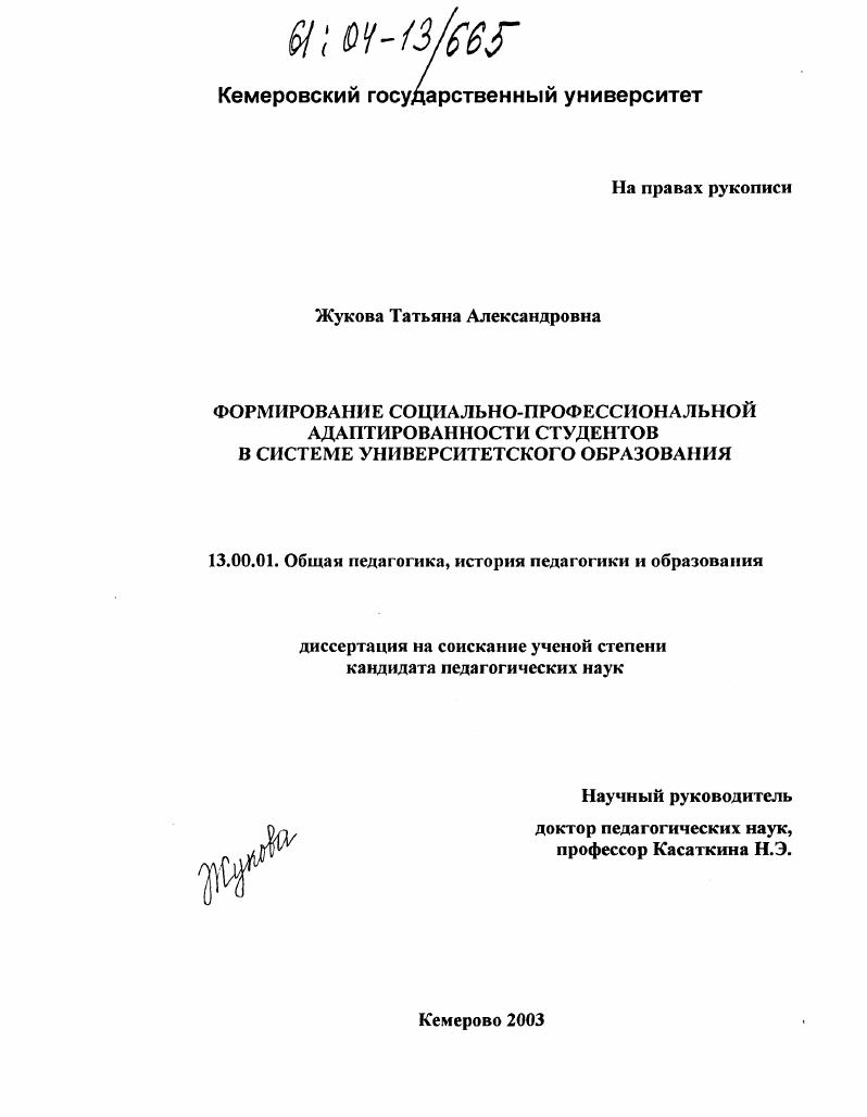 Формирование социально-профессиональной адаптированности студентов в системе университетского образования