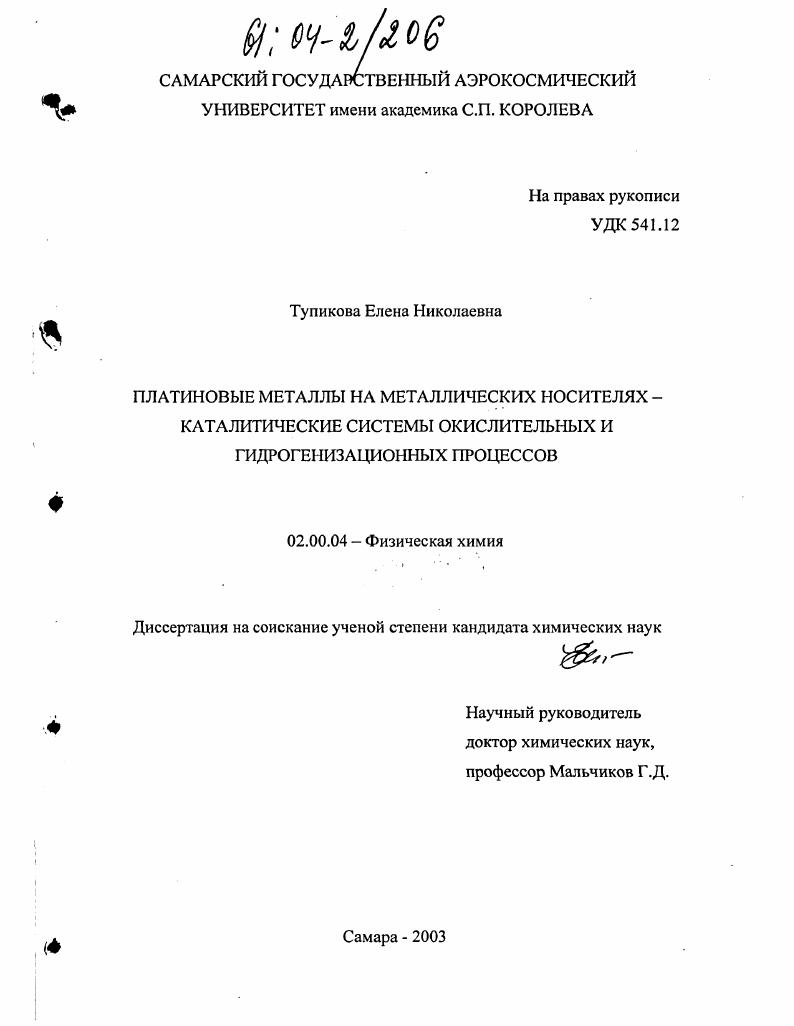 Платиновые металлы на металлических носителях - каталитические системы окислительных и гидрогенизационных процессов