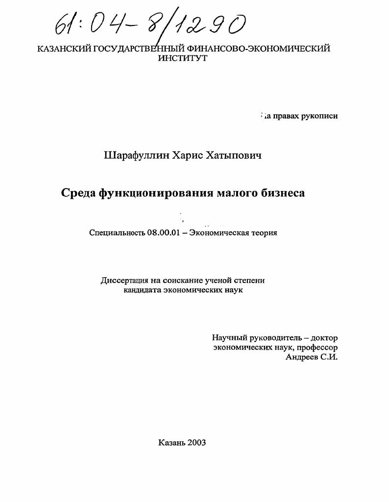 Среда функционирования малого бизнеса
