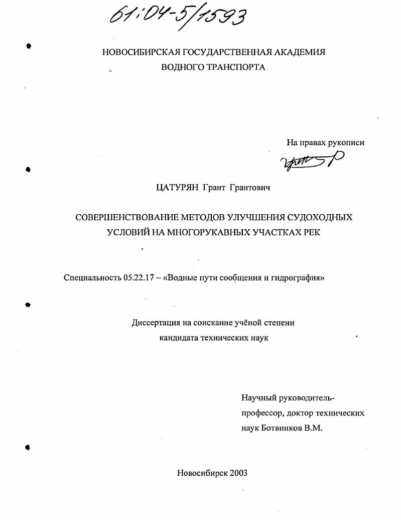 скачать диссертацию Совершенствование методов улучшения судоходных условий на многорукавных участках рек Совершенствование методов улучшения судоходных условий на многорукавных участках рек