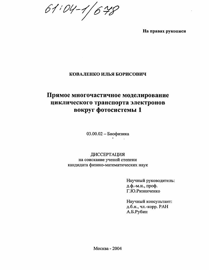 Прямое многочастичное моделирование циклического транспорта электронов вокруг фотосистемы 1