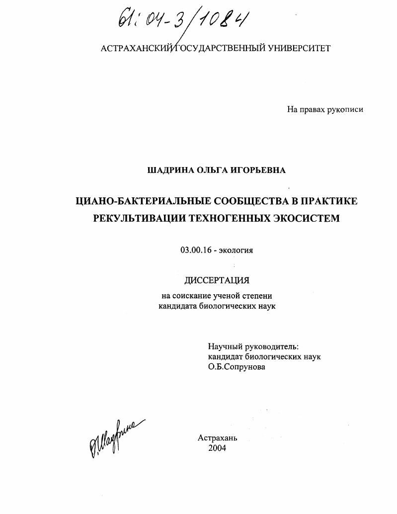 Циано-бактериальные сообщества в практике рекультивации техногенных экосистем
