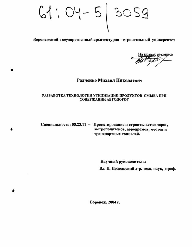 Разработка технологии утилизации продуктов смыва при содержании автодорог