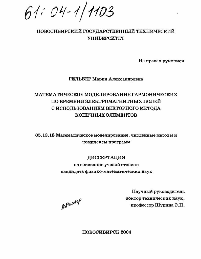скачать диссертацию Математическое моделирование гармонических по времени электромагнитных полей с использованием векторного метода конечных элементов Математическое моделирование гармонических по времени электромагнитных полей с использованием векторного метода конечных элементов