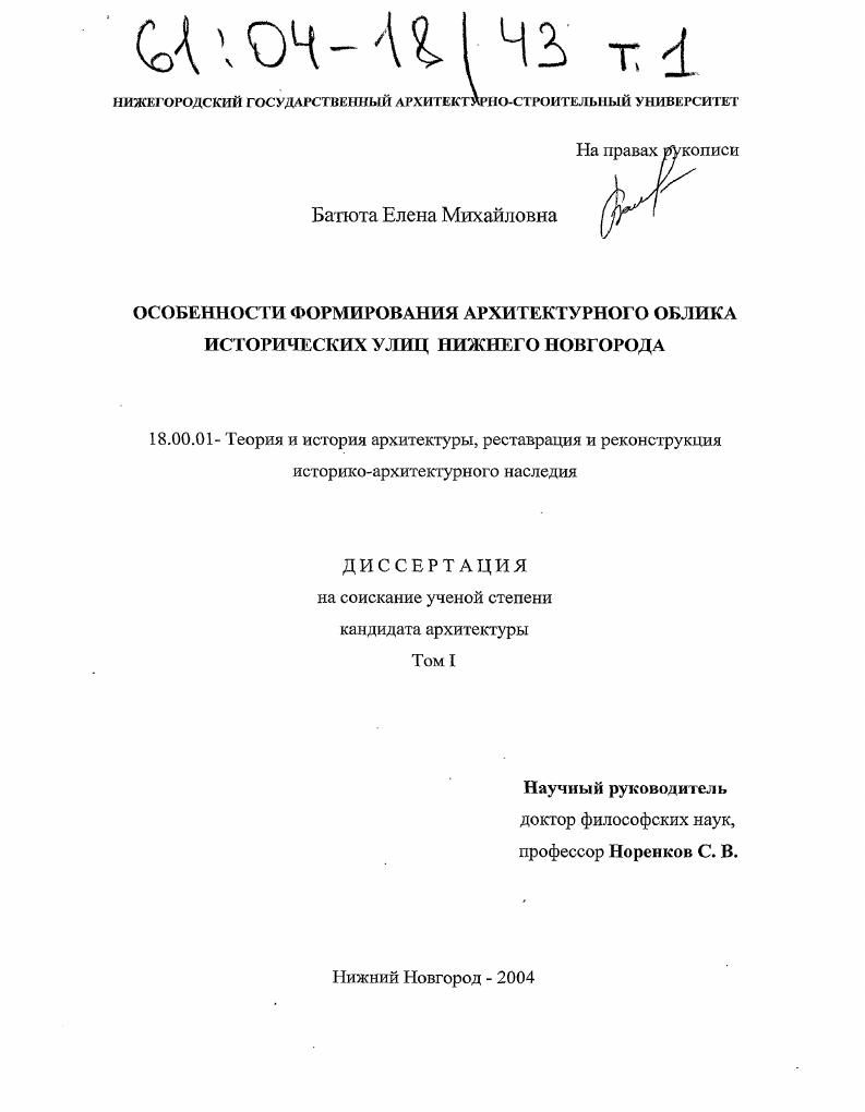 Особенности формирования архитектурного облика исторических улиц Нижнего Новгорода