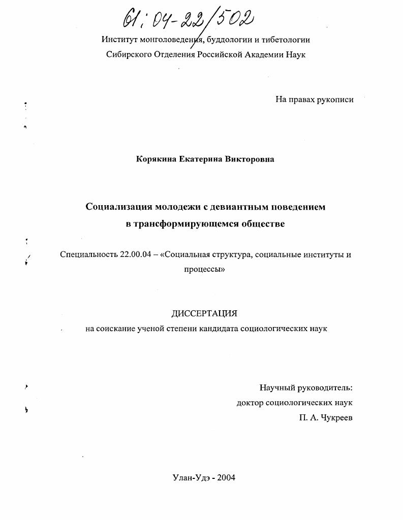 Социализация молодежи с девиантным поведением в трансформирующемся обществе