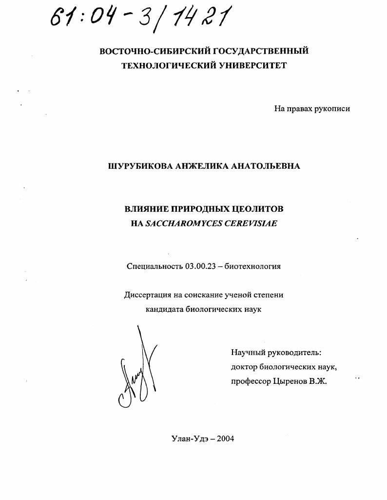 Влияние природных цеолитов на Saccharomyces cerevisiae