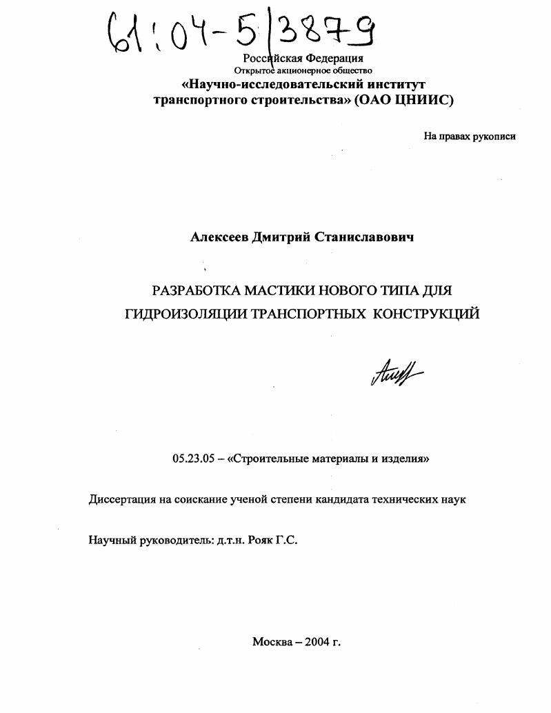 Разработка мастики нового типа для гидроизоляции транспортных конструкций