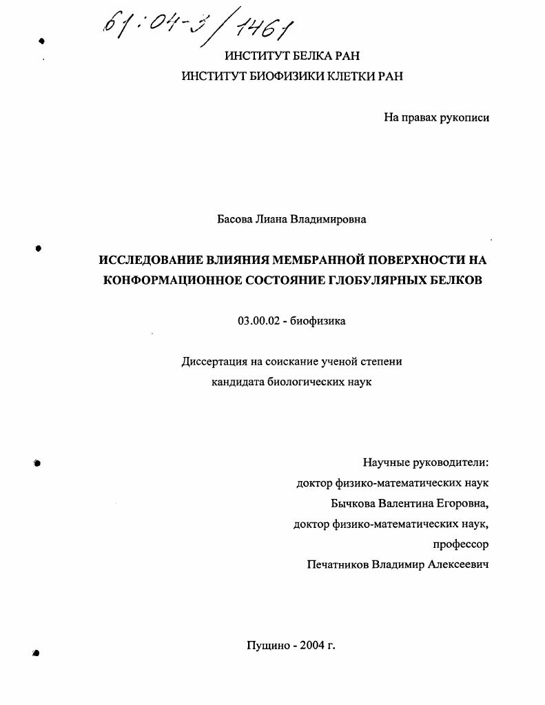 Исследование влияния мембранной поверхности на конформационное состояние глобулярных белков