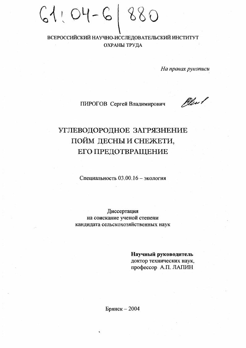 Углеводородное загрязнение пойм Десны и Снежети, его предотвращение