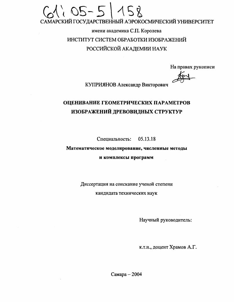 Оценивание геометрических параметров изображений древовидных структур