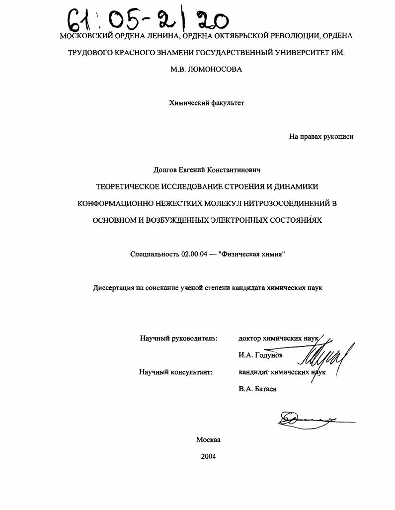 Теоретическое исследование строения и динамики конформационно нежестких молекул нитрозосоединений в основном и возбужденных электронных состояниях