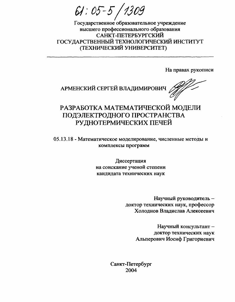 Разработка математической модели подэлектродного пространства руднотермических печей