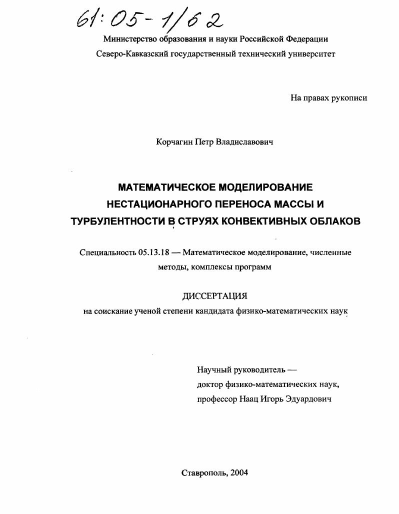 Математическое моделирование нестационарного переноса массы и турбулентности в струях конвективных облаков