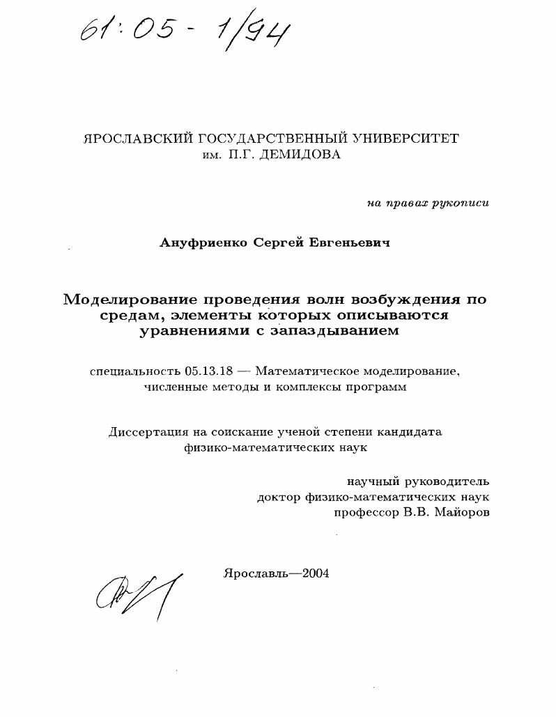 Моделирование проведения волн возбуждения по средам, элементы которых описываются уравнениями с запаздыванием