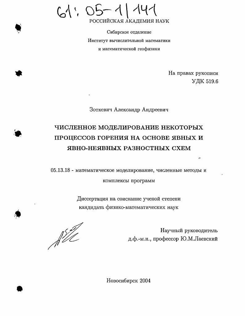 Численное моделирование некоторых процессов горения на основе явных и явно-неявных разностных схем