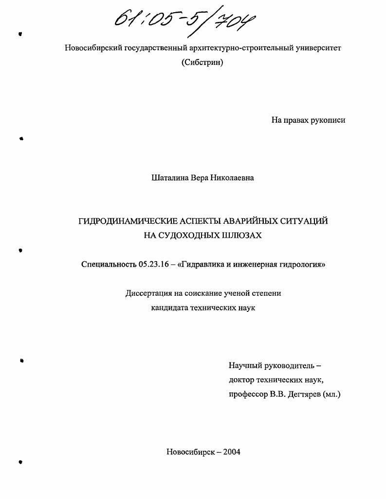 Гидродинамические аспекты аварийных ситуаций на судоходных шлюзах