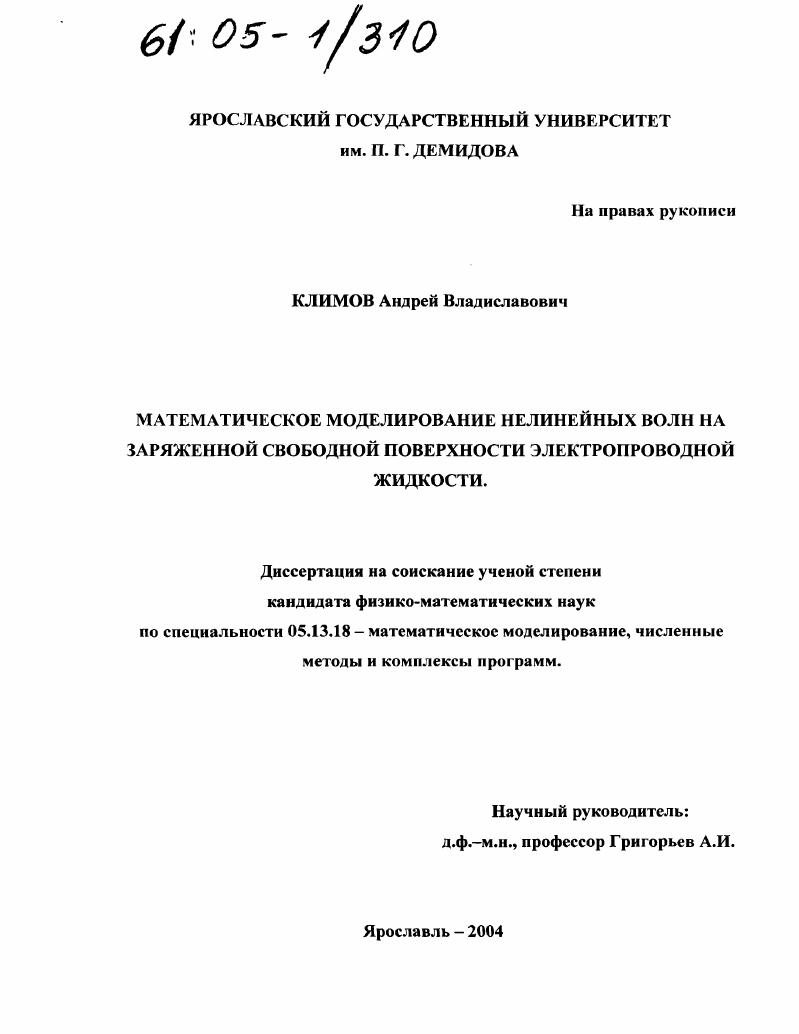 Математическое моделирование нелинейных волн на заряженной свободной поверхности электропроводной жидкости