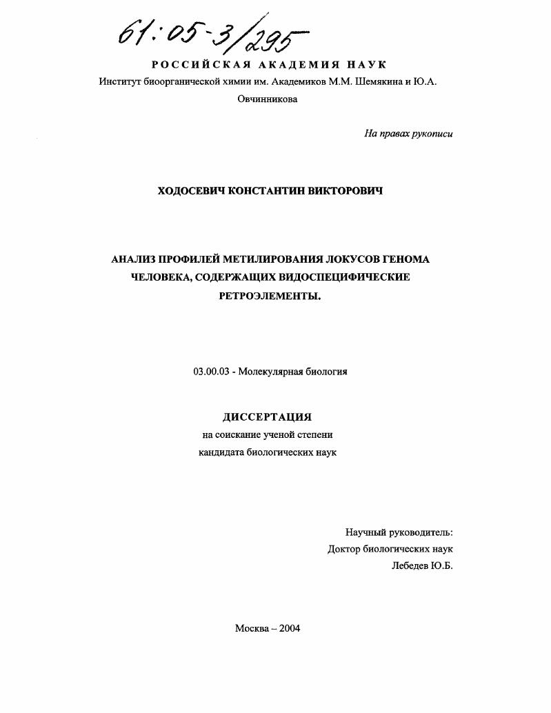 Анализ профилей метилирования локусов генома человека, содержащих видоспецифические ретроэлементы