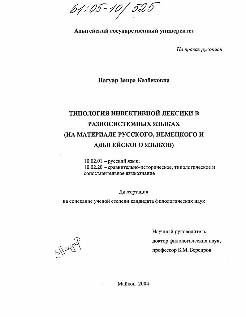 скачать диссертацию Типология инвективной лексики в разносистемных языках : На материале русского, немецкого и адыгейского языков Типология инвективной лексики в разносистемных языках : На материале русского, немецкого и адыгейского языков
