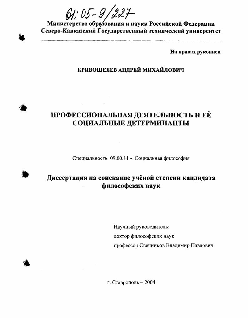 скачать диссертацию Профессиональная деятельность и ее социальные детерминанты Профессиональная деятельность и ее социальные детерминанты