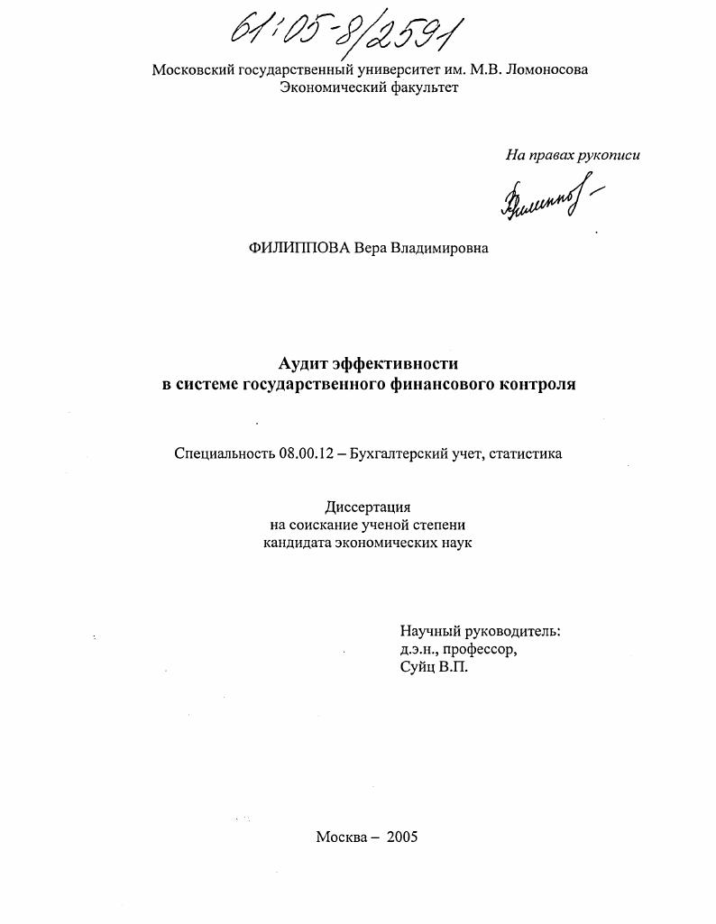 Аудит эффективности в системе государственного финансового контроля