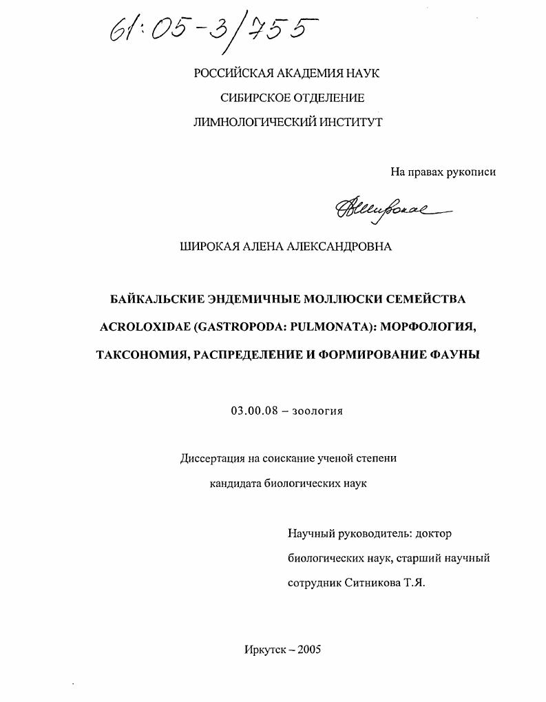 Байкальские эндемичные моллюски семейства Acroloxidae (Gastropoda: Pulmonata): морфология, таксономия, распределение и формирование фауны