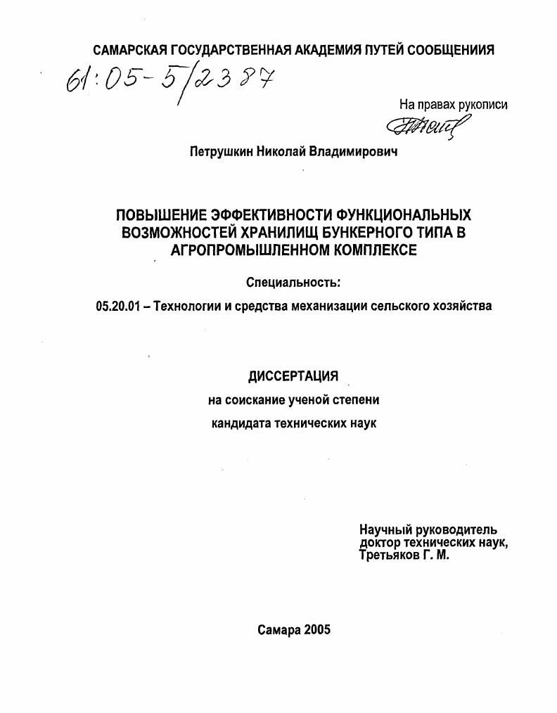 Повышение эффективности функциональных возможностей хранилищ бункерного типа в агропромышленном комплексе
