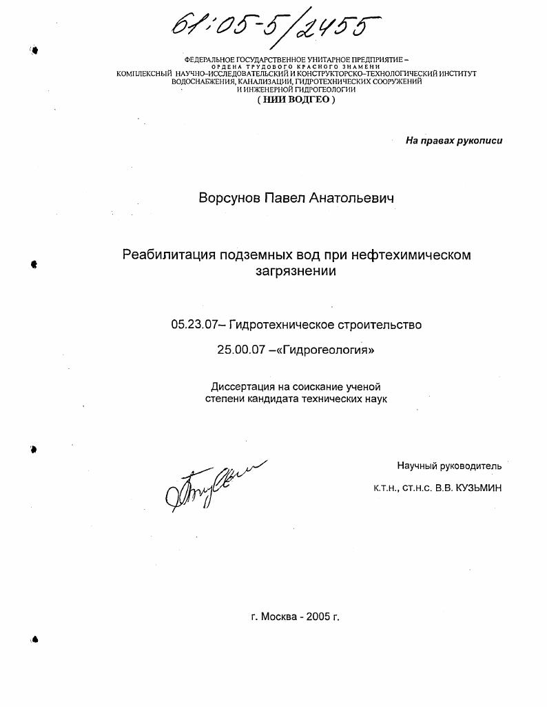Реабилитация подземных вод при нефтехимическом загрязнении