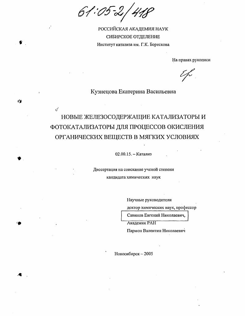 Новые железосодержащие катализаторы и фотокатализаторы для процессов окисления органических веществ в мягких условиях