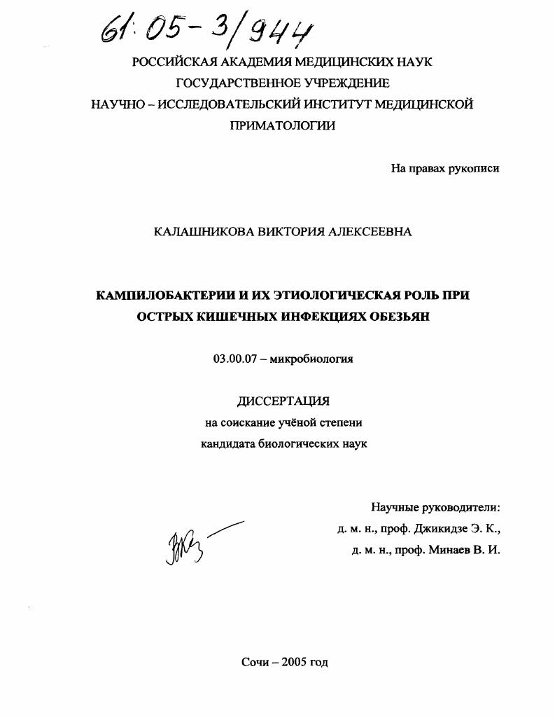 Кампилобактерии и их этиологическая роль при острых кишечных инфекциях обезьян
