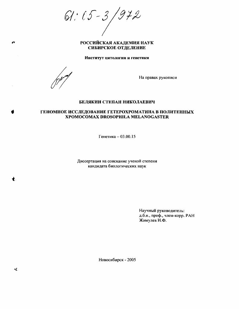 Геномное исследование гетерохроматина политенных хромосом Drosophila melanogaster