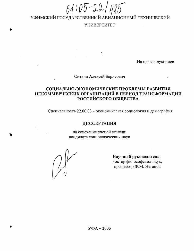Социально-экономические проблемы развития некоммерческих организаций в период трансформации российского общества