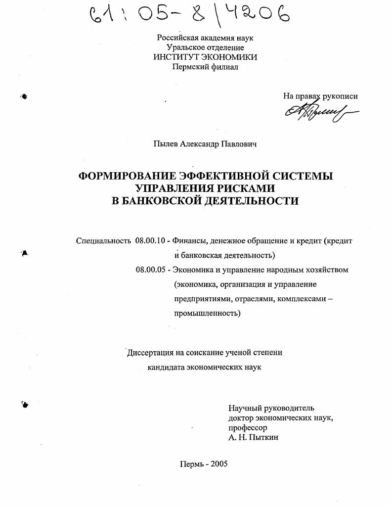 Формирование эффективной системы управления рисками в банковской деятельности